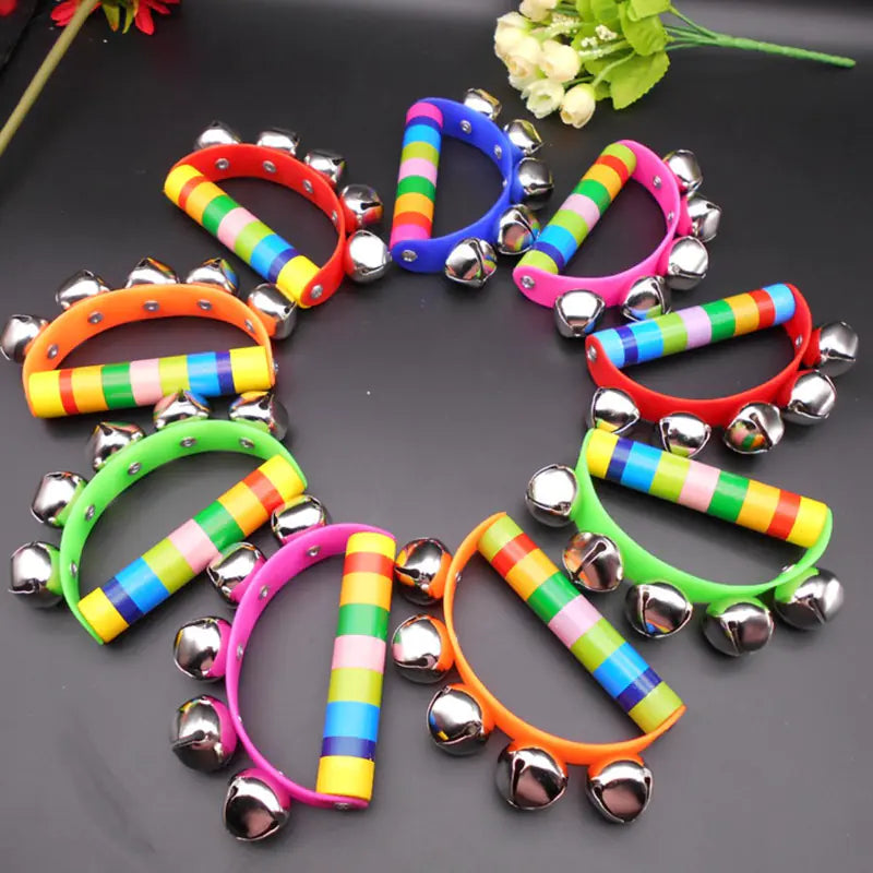 Wooden Five-Bell Half-Round Hand Rattle