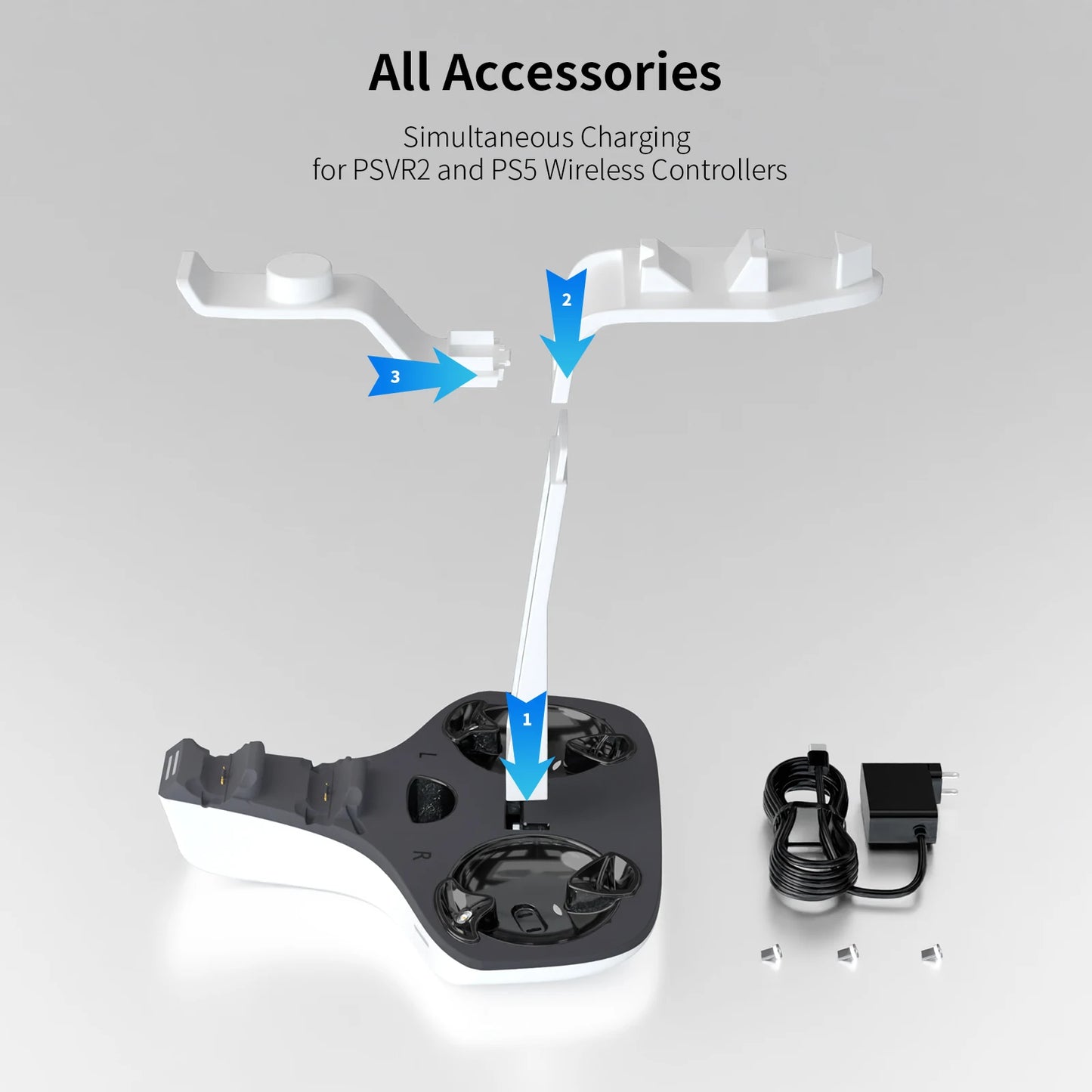 AceGamer 4-in-1 Charging Station for PS VR2 and PS5 Dual Charging Dock with VR Headset Display Holder and Headphone Rack