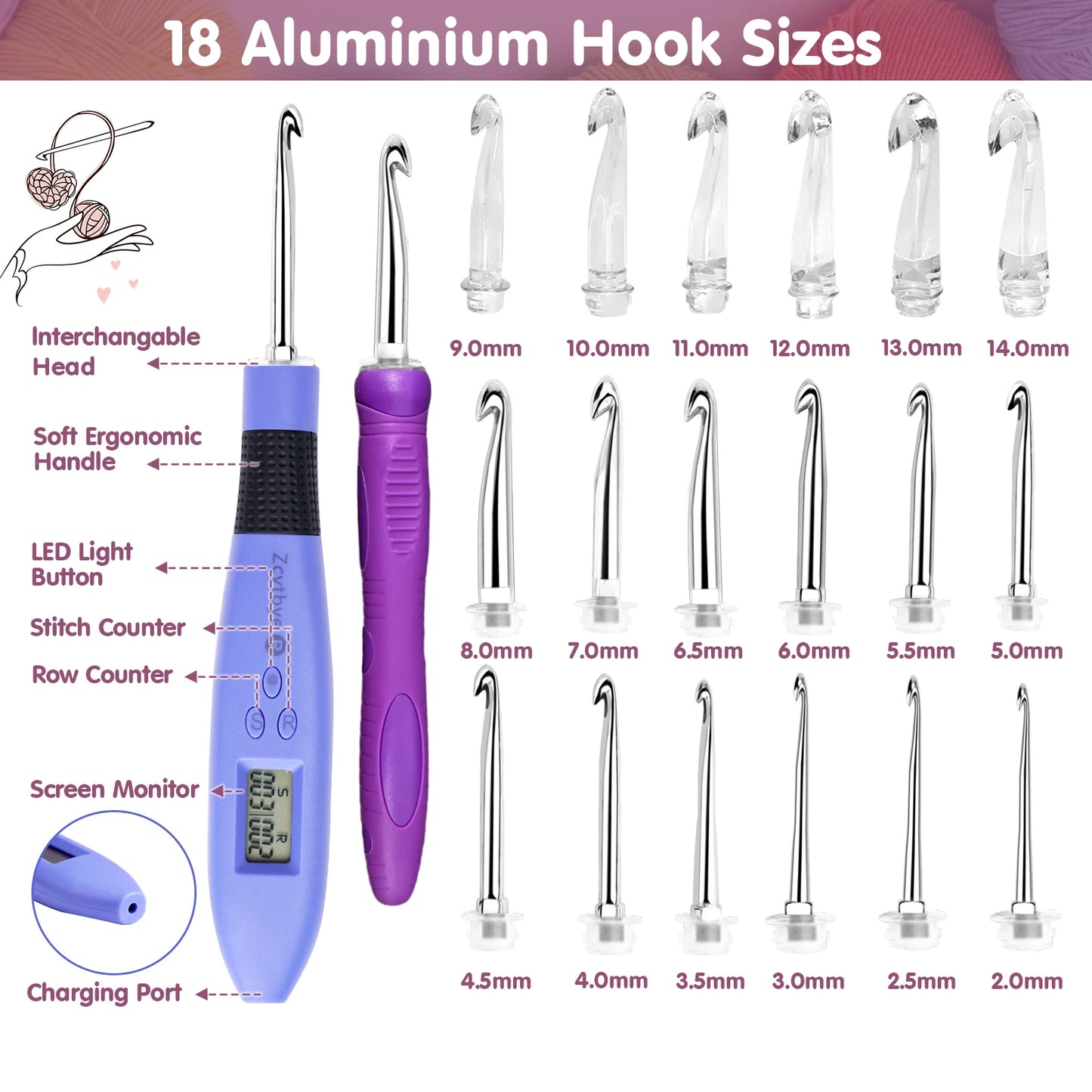 Electric LED Crochet Hook Set