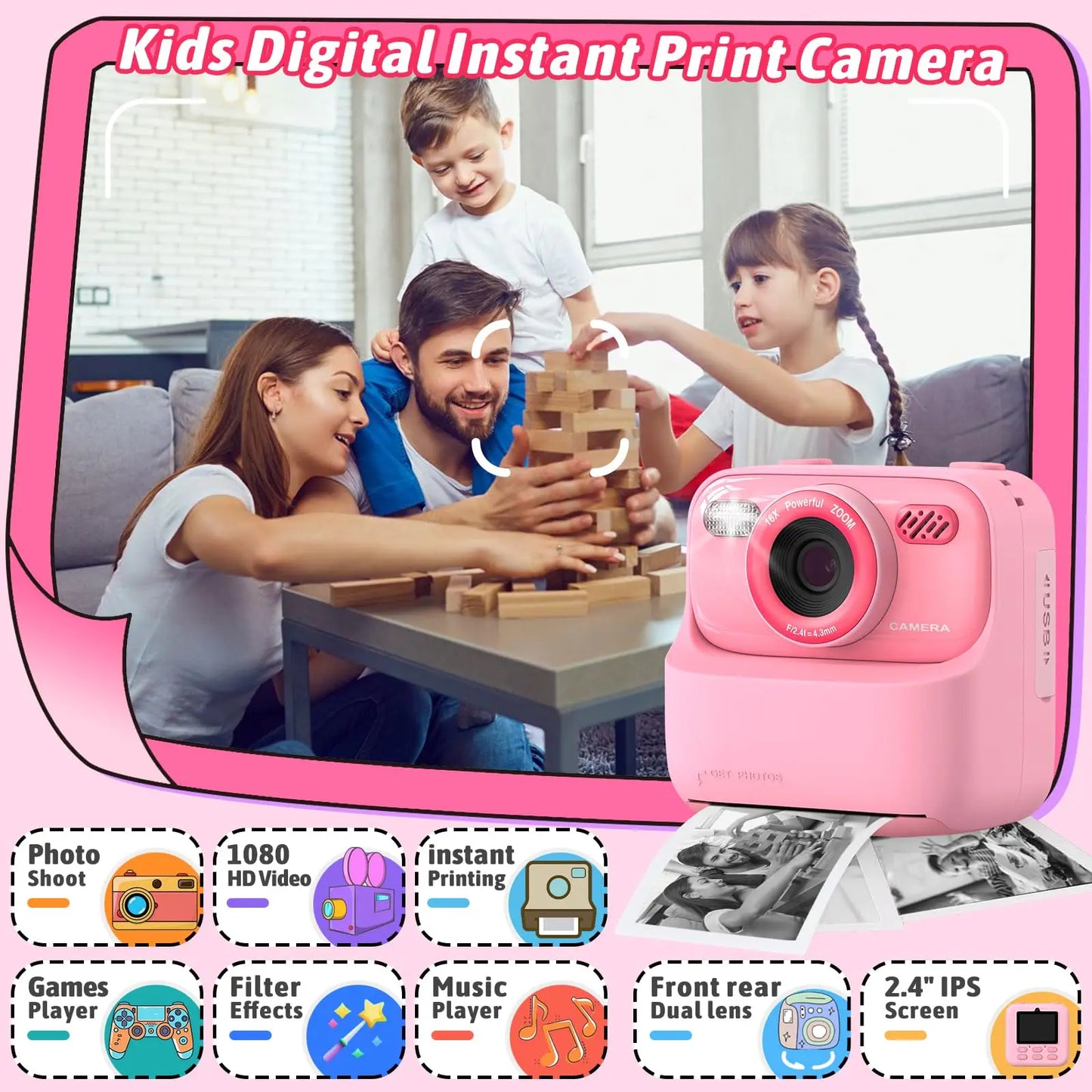 AMORUS Kids Camera 1080P HD Dual Lens