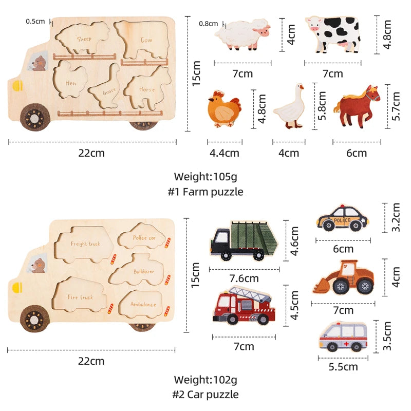 Car & Farm Animal 3D Wooden Puzzle