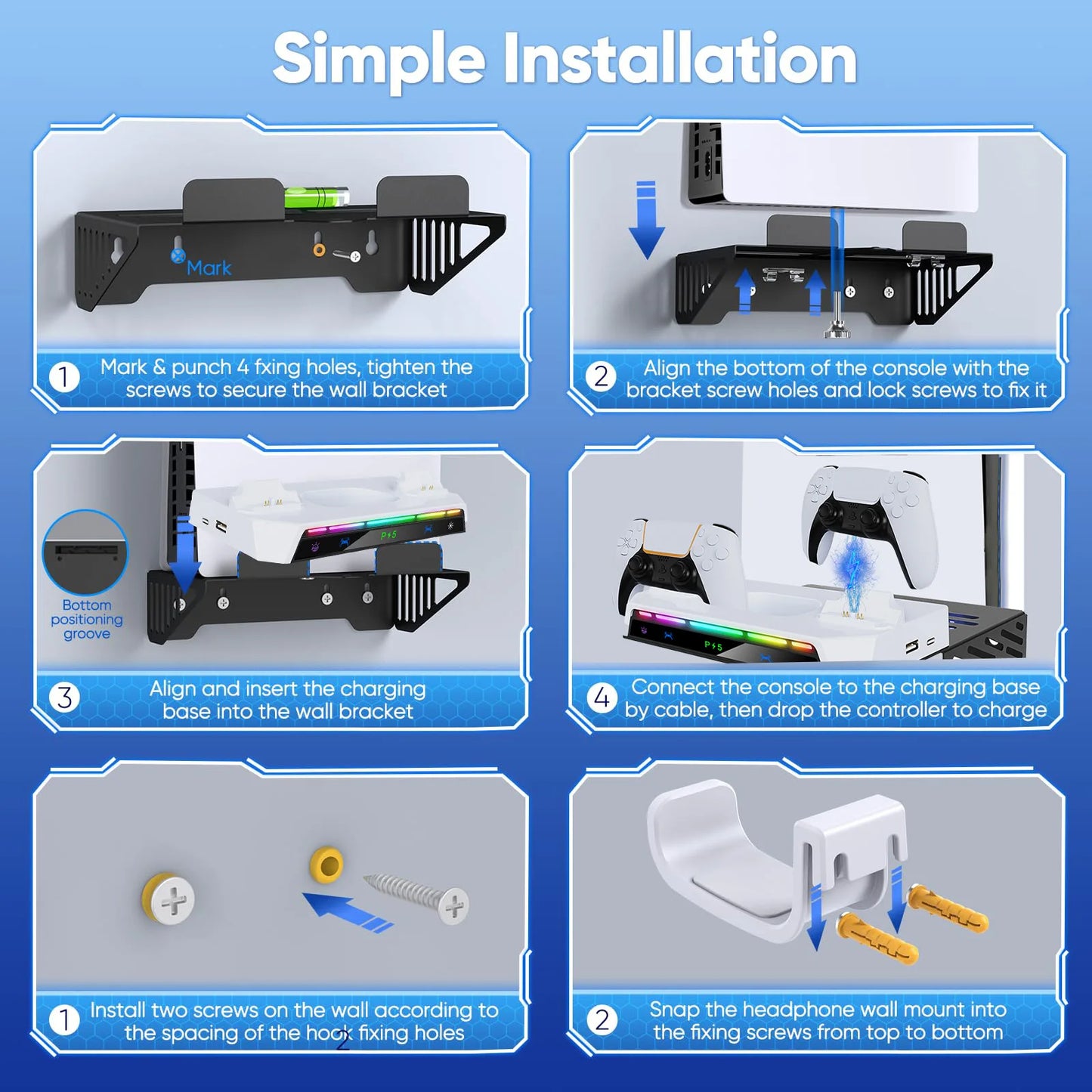 Wall Mount Kit For PS5/ Pro/Slim Console