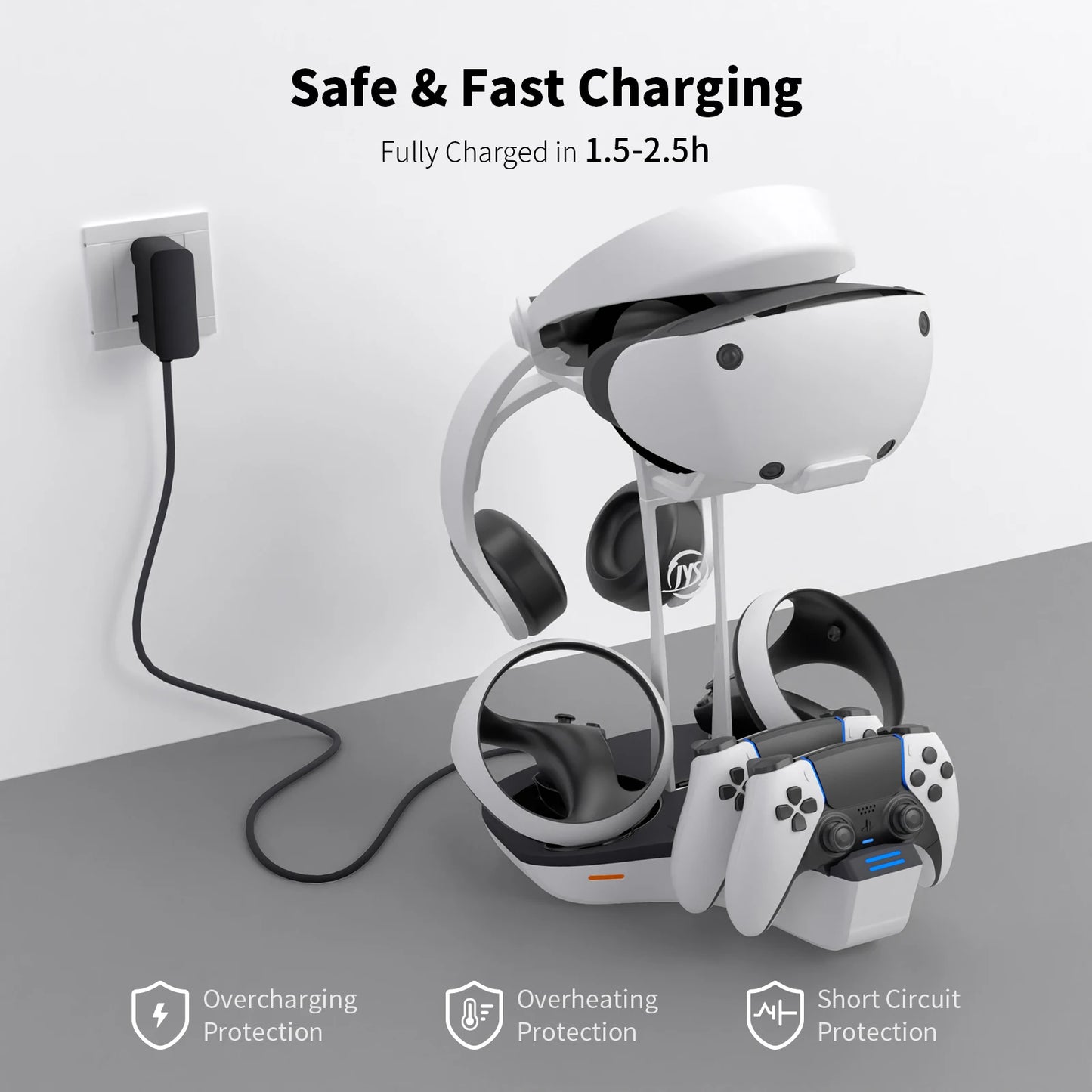 AceGamer 4-in-1 Charging Station for PS VR2 and PS5 Dual Charging Dock with VR Headset Display Holder and Headphone Rack