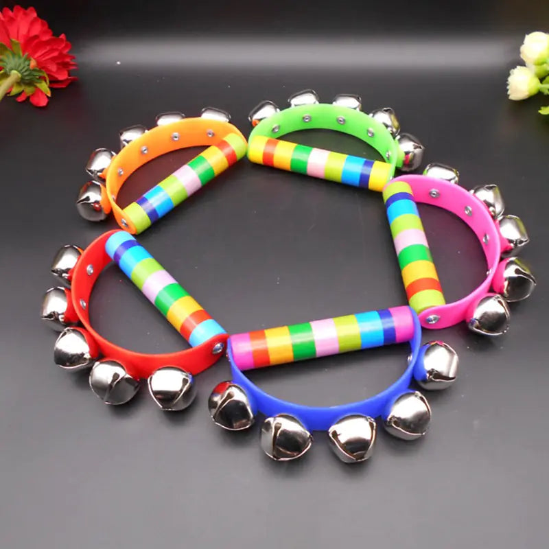 Wooden Five-Bell Half-Round Hand Rattle